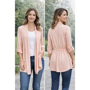 Simply Noelle Open Front Cardigan Womens L XL Peach Lightweight Long Sleeve